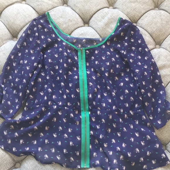 Blue see through peplum blouse with cats - Picture 2 of 2